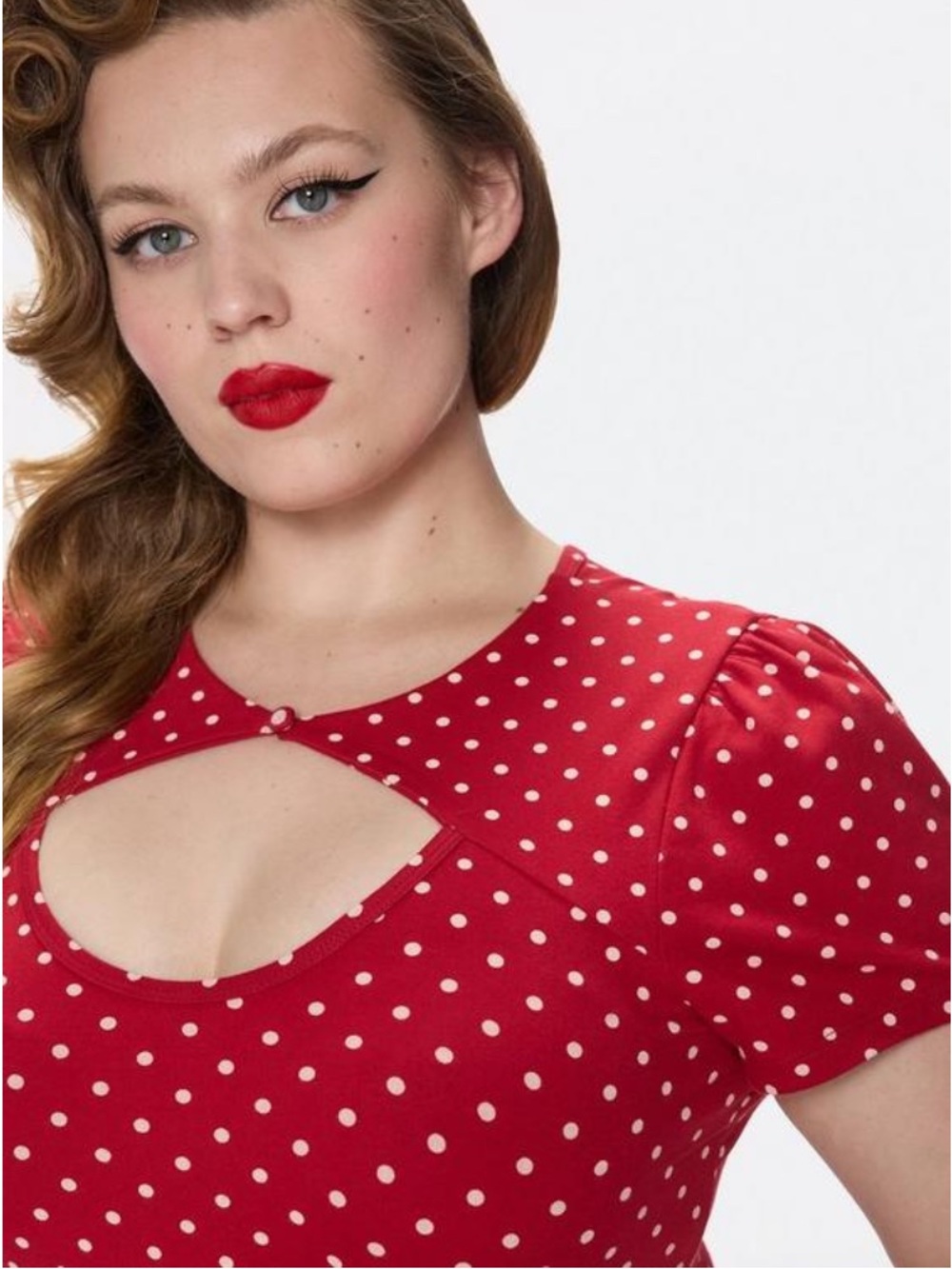 Torrid Retro Chic Button Neck Foxy Top in Commit Dot Red - Size 0/12 - NWT - Picture 5 of 16